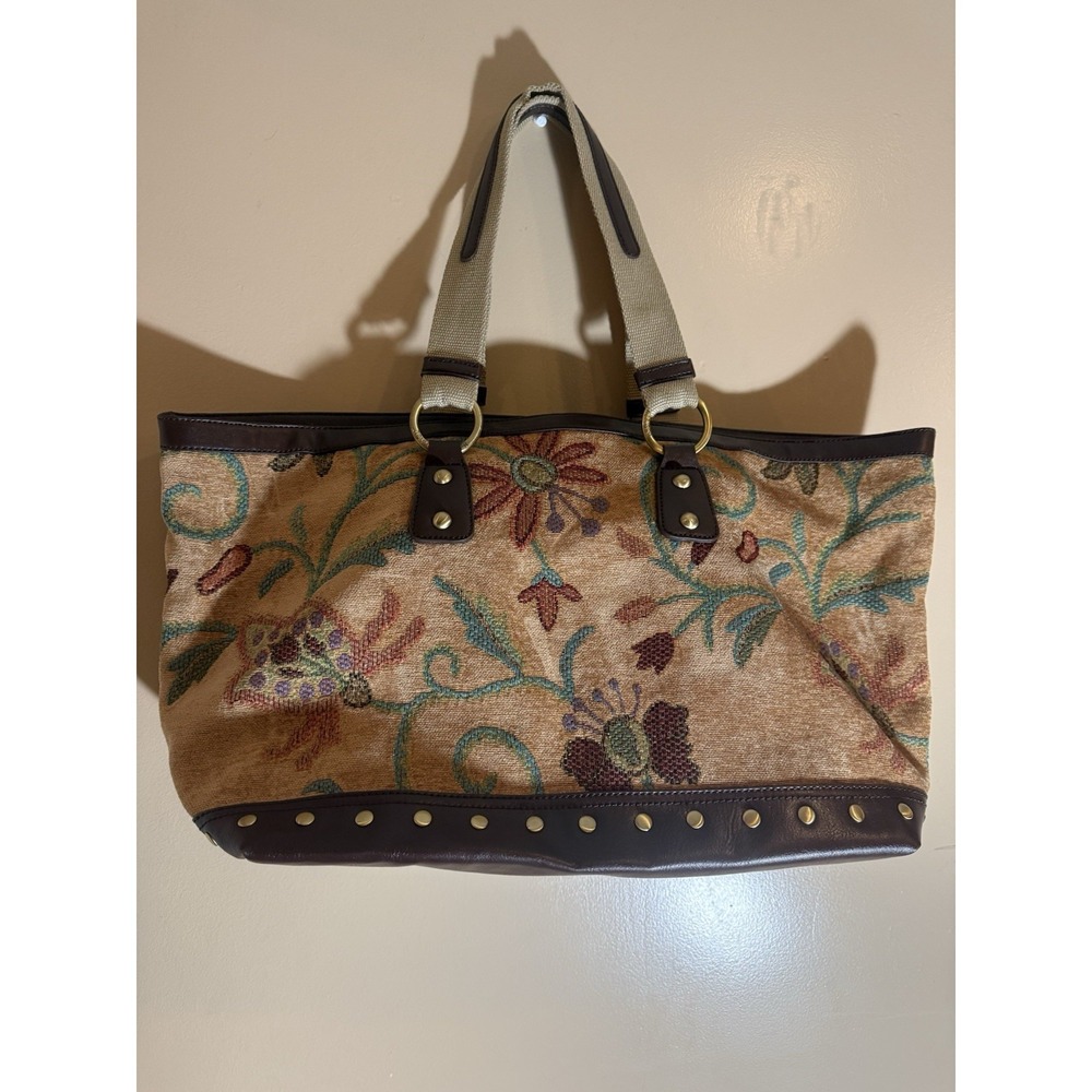 VTG Tommy Hilfiger Floral Tapestry Studded Weekender Bag Magnetic Snap Closure